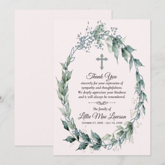 Wreath Funeral Memorial Pink Merci Cartes (Devant / Derrière)
