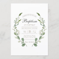 Wreath Greener | Invitation de baptême d'aquarelle
