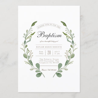 Wreath Greener | Invitation de baptême d'aquarelle
