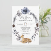 Wreath hiver Deer Woodland Baby shower Invitation (Debout devant)