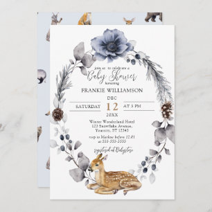 Wreath hiver Deer Woodland Baby shower Invitation
