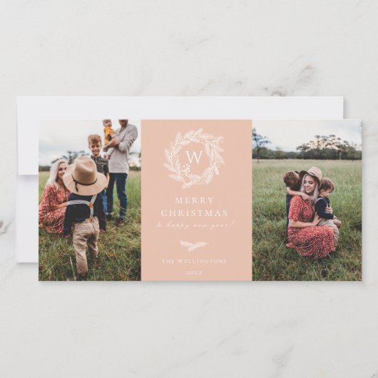 Wreath Hiver Monogramme Vacances 2 Cartes photos R (Devant)