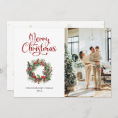 Wreath Holly Berries Photo Joyeuse carte de Noël (Devant / Derrière)