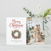 Wreath Holly Berries Photo Joyeuse carte de Noël (Debout devant)