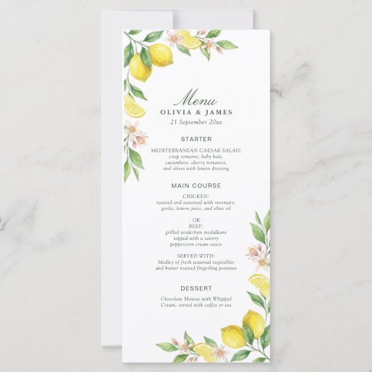 Wreath Mediterranean Citrus Wedding Menu (Voorkant)