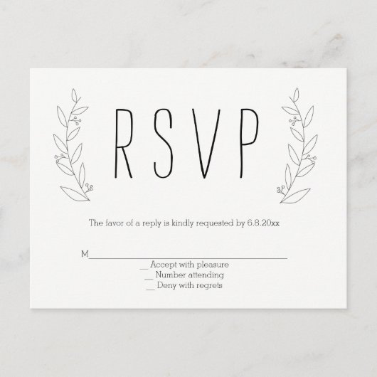 Wreath moderne rustique mariage rsvp cartes postal (Devant)