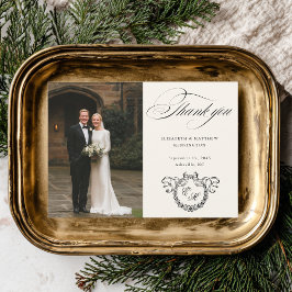 Wreath Monogram Elegant Calligraphy Wedding Bedankkaart