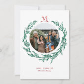 Wreath Monogram Photo Holiday Card Feestdagenkaart (Voorkant)