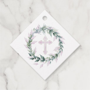 Wreath & Roze Cross Communist Baptisme Christening Bedankjes Labels