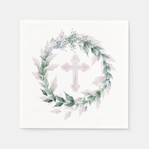 Wreath & Roze Cross Communist Baptisme Christening Servet