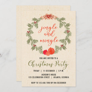 Wreath Vintage Christmas Party Invitation