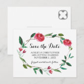 Wreath Wedding Save the Date - boho burgundy rozen Aankondigingskaart (Voorkant / Achterkant)