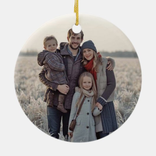 Wreath with Red Ribbon Family Photo Holiday Keramisch Ornament (Achterkant)