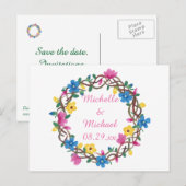 Wreathe Colorful Flowers Enregistrer la date Carte (Devant / Derrière)
