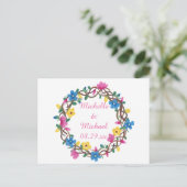 Wreathe Colorful Flowers Enregistrer la date Carte (Debout devant)