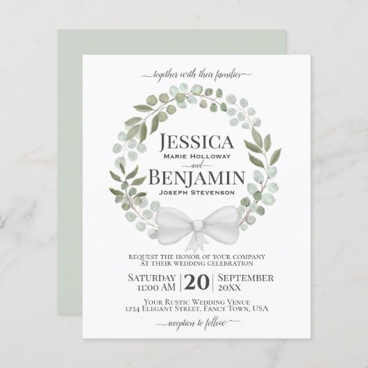 Wreatof Greenery BUDGET Wedding Invitation (Voorkant / Achterkant)