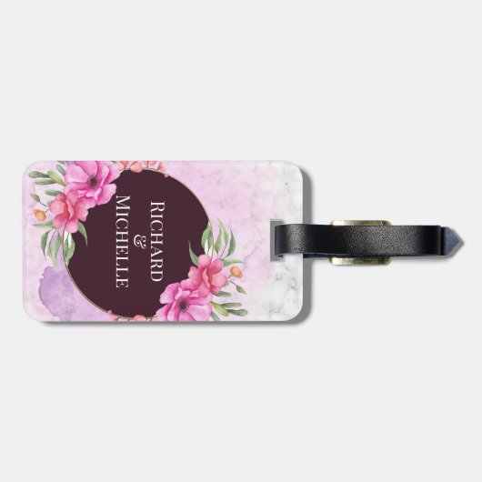 Wreator Floral Initiaal Letter Monogram Name Marbl Bagagelabel (Achterkant horizontaal)