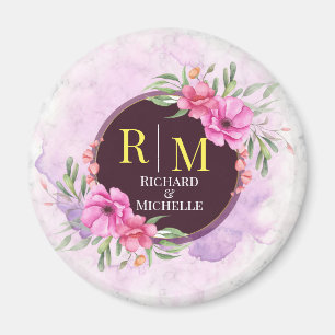 Wreator Floral Initiaal Letter Monogram Name Marbl Magneet