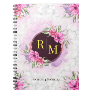 Wreator Floral Initiaal Letter Monogram Name Marbl Notitieboek