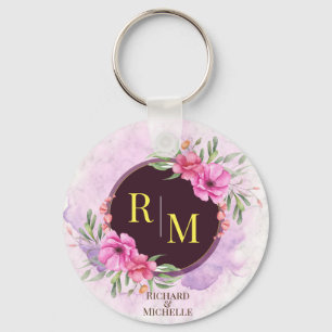 Wreator Floral Initiaal Letter Monogram Name Marbl Sleutelhanger