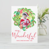 Wreats kerstfoto feestdagenkaart (Staand voorkant)