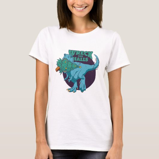 Wreck de Halls T-rex Kerstmis T-shirt (Voorkant)