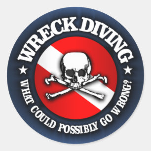 Wreck Diving (schedel) Ronde Sticker