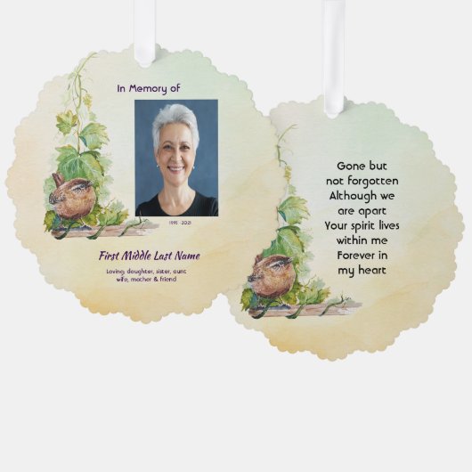  Wren Bird Vineyard Memorial Keepsake Ornament Kaart (Voorkant / Achterkant)