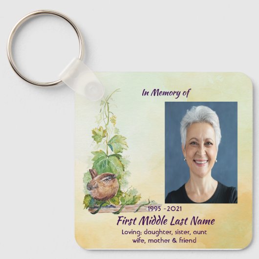  Wren Bird Vineyard Memorial Keepsake Sleutelhanger (Voorkant)
