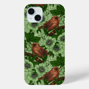 Wren en hellebore, lichtgroen iPhone 15 mini hoesje