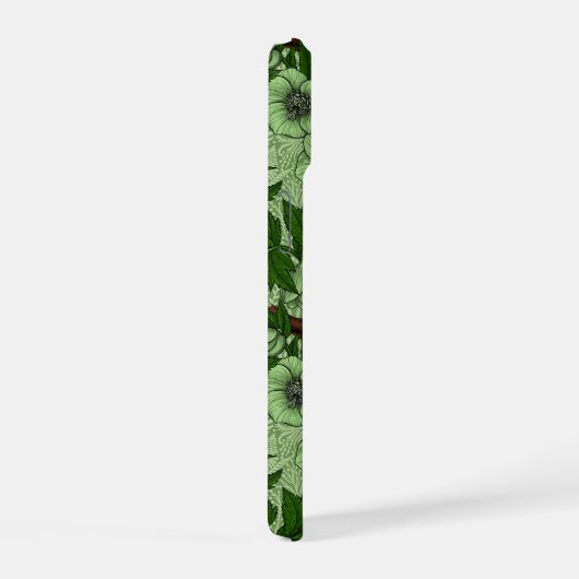 Wren en hellebore, lichtgroen iPhone 15 hoesje (Rechterkant)