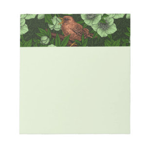 Wren en hellebore, lichtgroen notitieblok