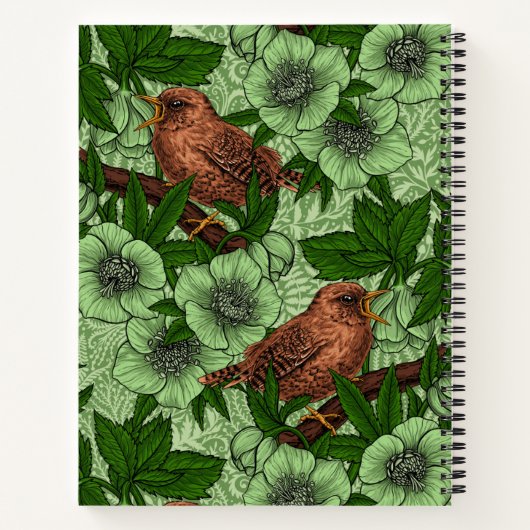 Wren en hellebore, lichtgroen notitieboek (Achterkant)