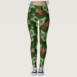Wren en hellebore op donkergroen leggings