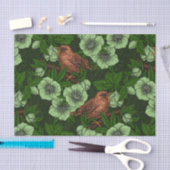 Wren en hellebore op donkergroen tissuepapier (Craft)
