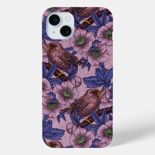 Wren en hellebore, roze en violet Case-Mate iPhone case (Achterkant)