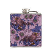 Wren en hellebore, roze en violet heupfles (Achterkant)