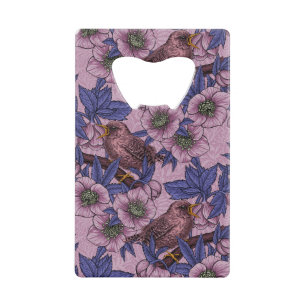 Wren en hellebore, roze en violet kredietkaart flessenopener