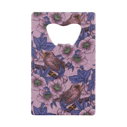 Wren en hellebore, roze en violet kredietkaart flessenopener (Achterkant)