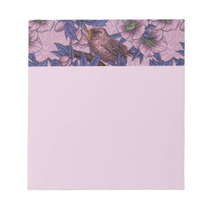 Wren en hellebore, roze en violet notitieblok