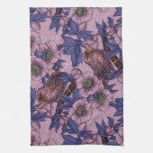 Wren en hellebore, roze en violet theedoek (Verticaal)