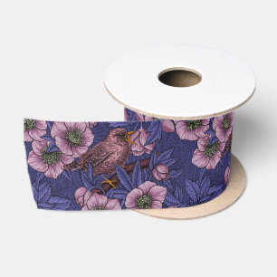 Wren en helleboren, violet en roze lint