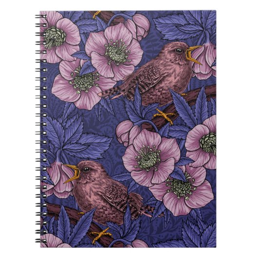 Wren en helleboren, violet en roze notitieboek (Voorkant)