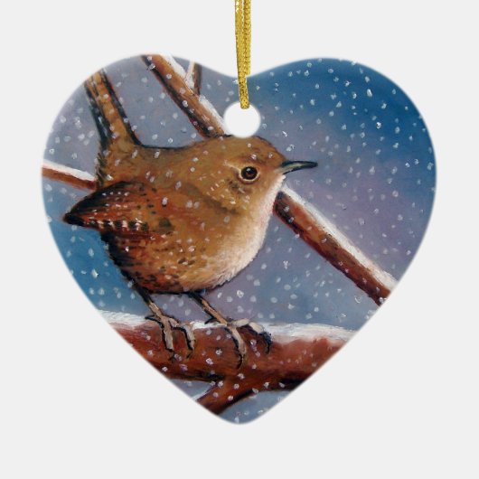 WREN IN WINTER: OLIEPASTEL: BIRD ORNAMENT (Voorkant)