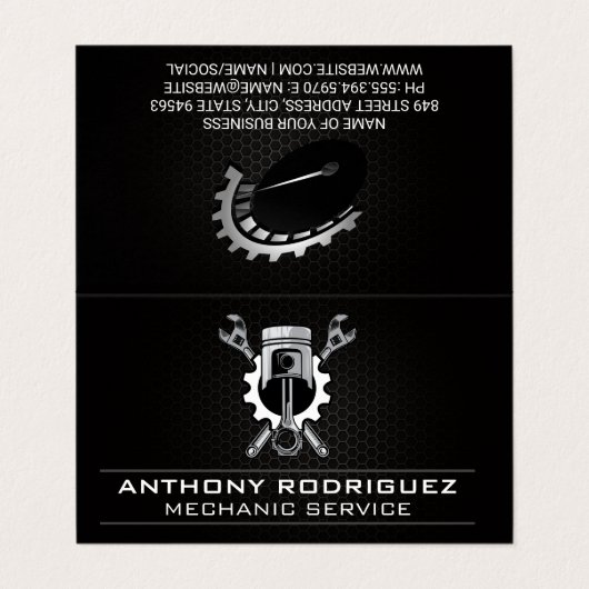 Wrenches Gear en Piston | Auto-mechanisch Visitekaartjes (Buitenkant ongevouwen)