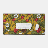 Wrens en aardbeien op mosterd bureaumat (Keyboard & Muis)