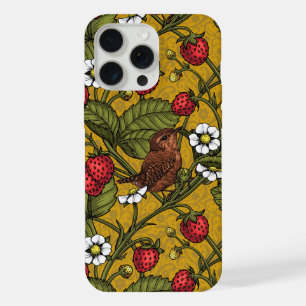 Wrens en aardbeien op mosterd iPhone 15 pro max hoesje
