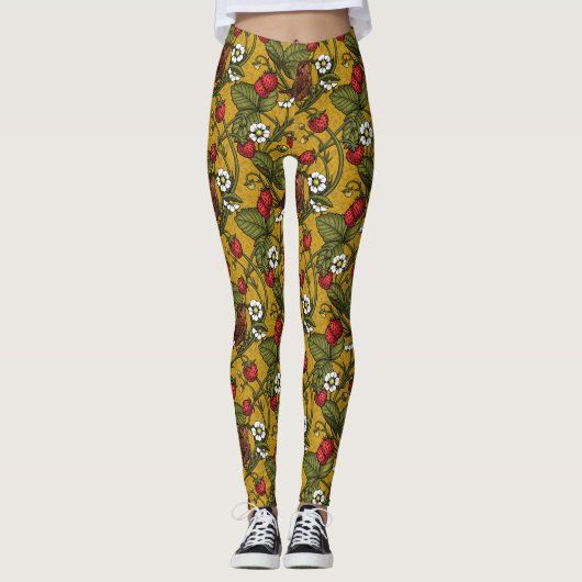 Wrens en aardbeien op mosterd leggings (Voorkant)