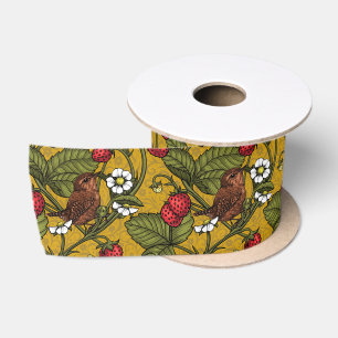 Wrens en aardbeien op mosterd lint