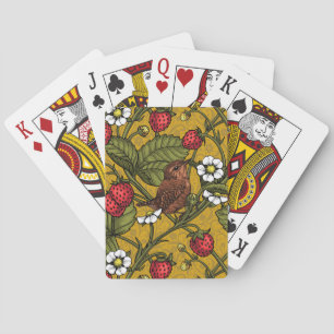 Wrens en aardbeien op mosterd pokerkaarten